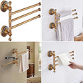 3-Arm Swivel Towel Bar with 360° Rotating Arms - Heavy-Duty Stainless Steel Bathroom Towel Rack, Space-Saving Modern Design with Walnut Finish & Brass Holders, Curved Arms for Ample Towel Storage, Ideal for Bath, Shower, or Powder Room - Easy Instal