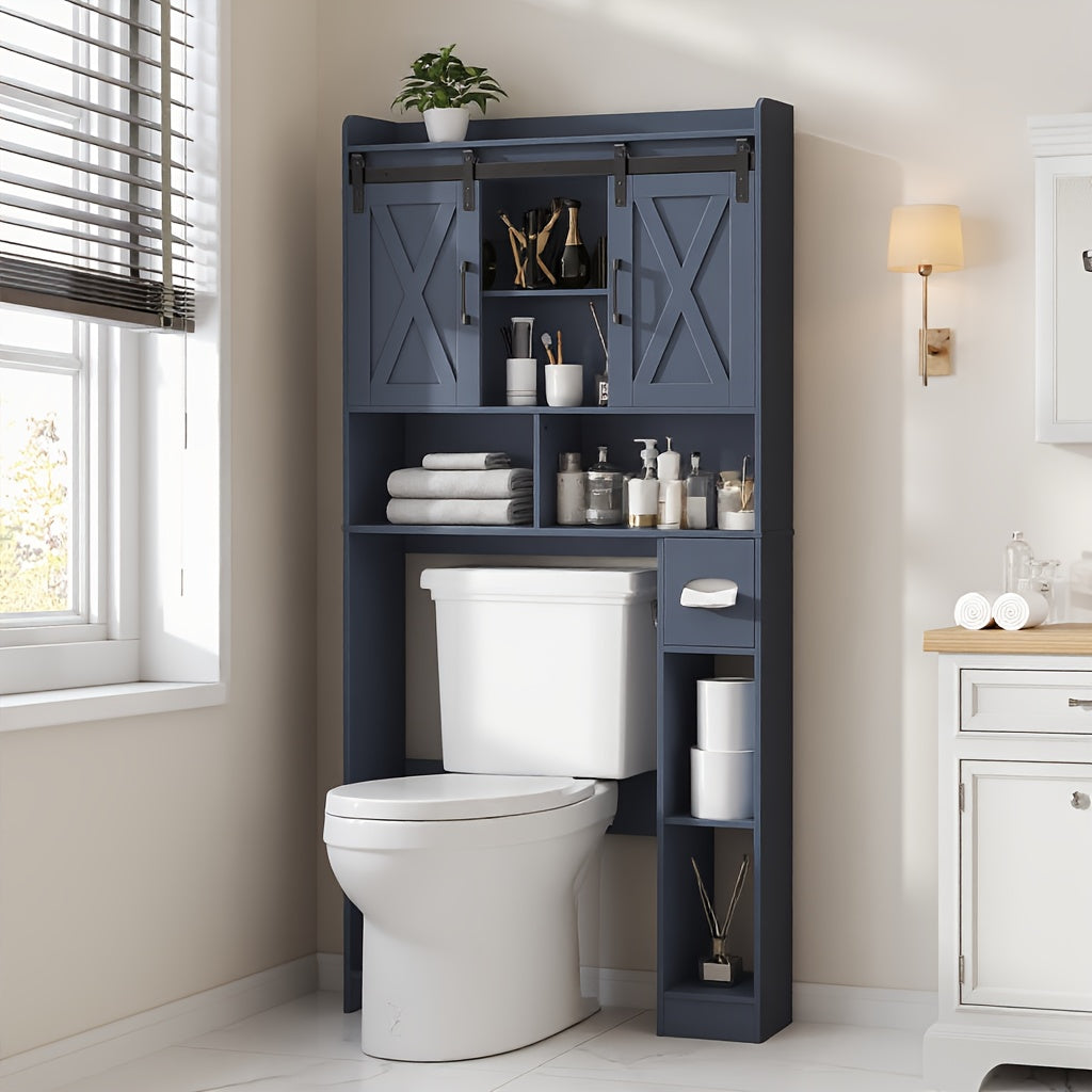 Over-The-Toilet Storage Cabinet with Toilet Paper Holder Stand - Space-Saving -Standing Bathroom Shelf, \u002FPlywood Suitable for Bathroom, Restroom, Laundry Room, Modern Minimalist with Assembly