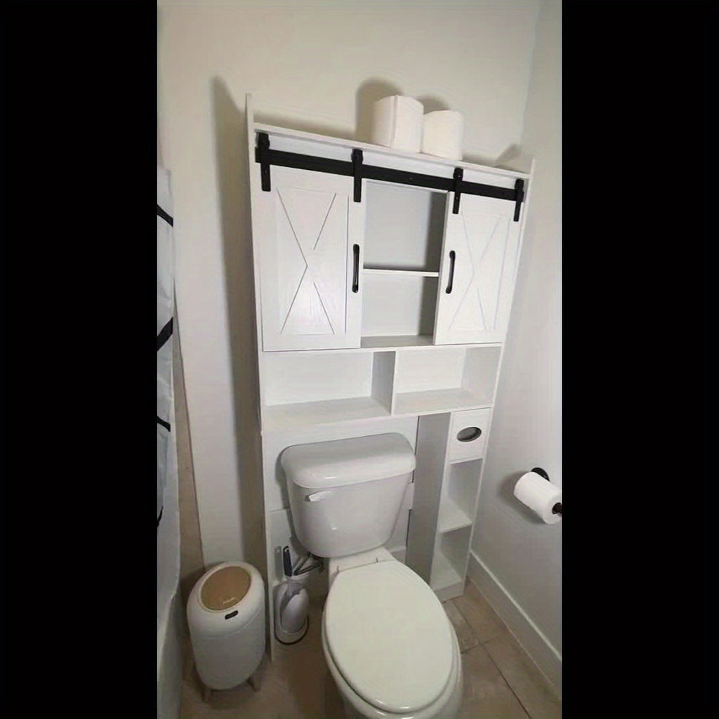 Over-The-Toilet Storage Cabinet with Toilet Paper Holder Stand - Space-Saving -Standing Bathroom Shelf, \u002FPlywood Suitable for Bathroom, Restroom, Laundry Room, Modern Minimalist with Assembly