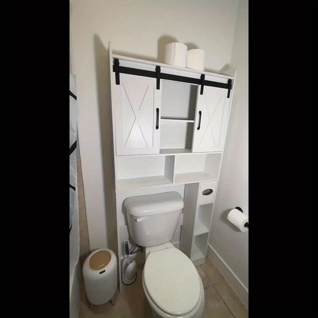 Over-The-Toilet Storage Cabinet with Toilet Paper Holder Stand - Space-Saving -Standing Bathroom Shelf, \u002FPlywood Suitable for Bathroom, Restroom, Laundry Room, Modern Minimalist with Assembly