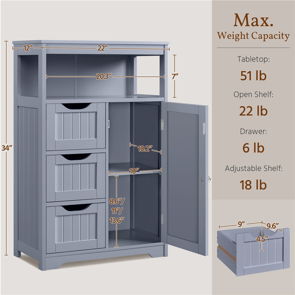 Costoffs Bathroom Storage Cabinet with Drawers, Moisture-Resistant Modern Cabinet Organizer with Multiple Tiers Shelves Storage, Easy-Clean Surface Bathroom Cabinet for Bathroom Living Room