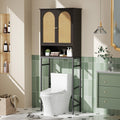 Toilet Storage Cabinet | Over The Toilet Space Saving Organizer with Adjustable Shelf, Sturdy Metal Frame, Wooden Design, Bathroom Cupboard for Small Spaces Holds Towels, Washer, Toiletries, Green, Rustic Style, Lockable, Floor Mount