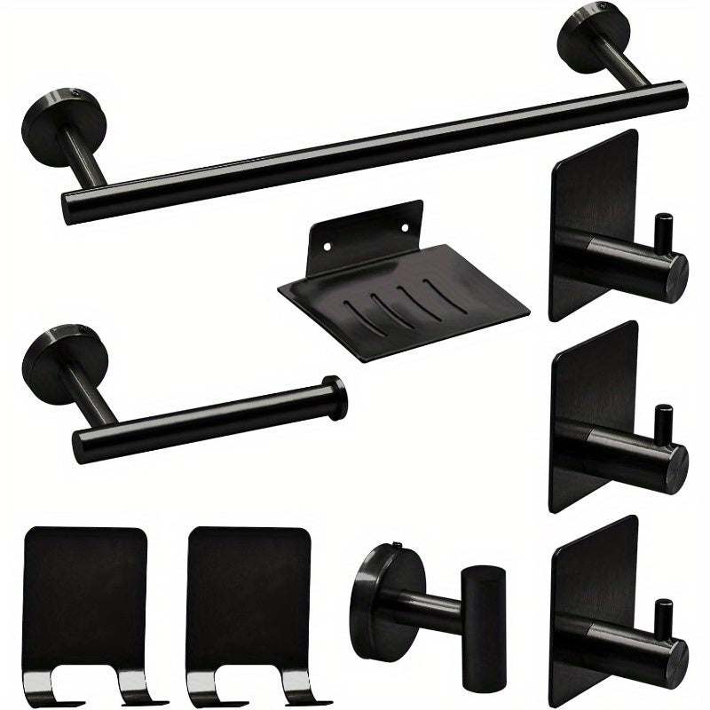 9 PCS Bathroom Hardware Set, Matte Black Stainless Steel Bathroom Tower Rack Set Wall Mounted Includes 16\