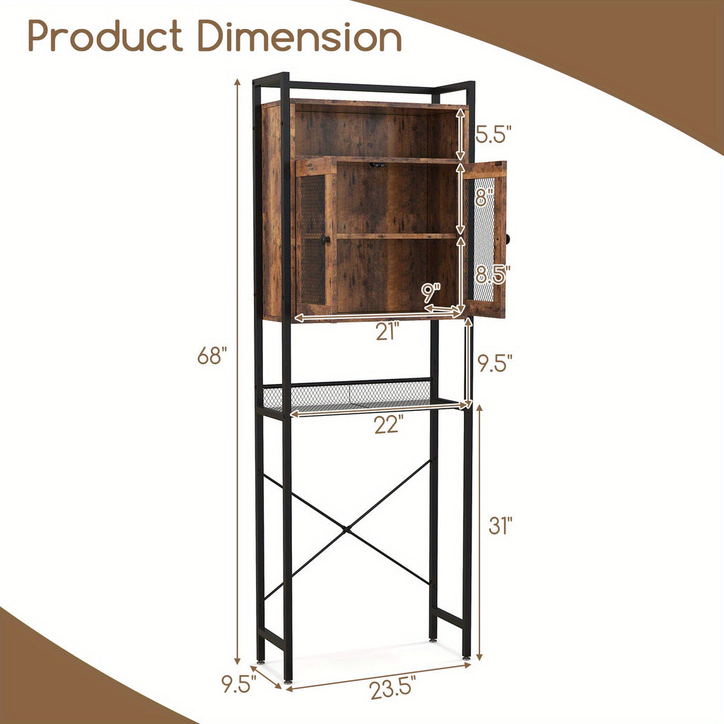 Lifezeal Over-the-toilet Storage Cabinet, Bathroom Storage Organizer above Toilet with Heavy-duty Metal Frame & 3-position Adjustable Shelf, 2-door Freestanding Space Saver for Bathroom, Laundry, Rustic Brown