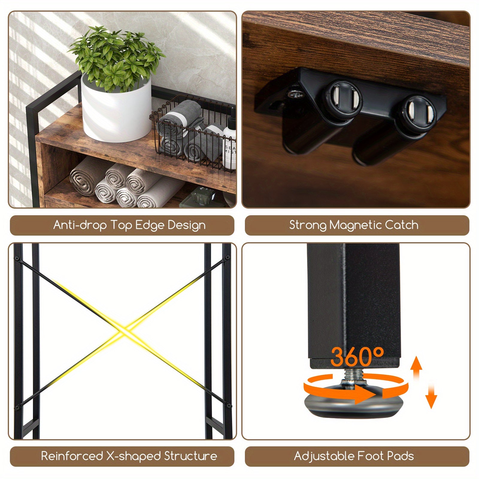 Lifezeal Over-the-toilet Storage Cabinet, Bathroom Storage Organizer above Toilet with Heavy-duty Metal Frame & 3-position Adjustable Shelf, 2-door Freestanding Space Saver for Bathroom, Laundry, Rustic Brown