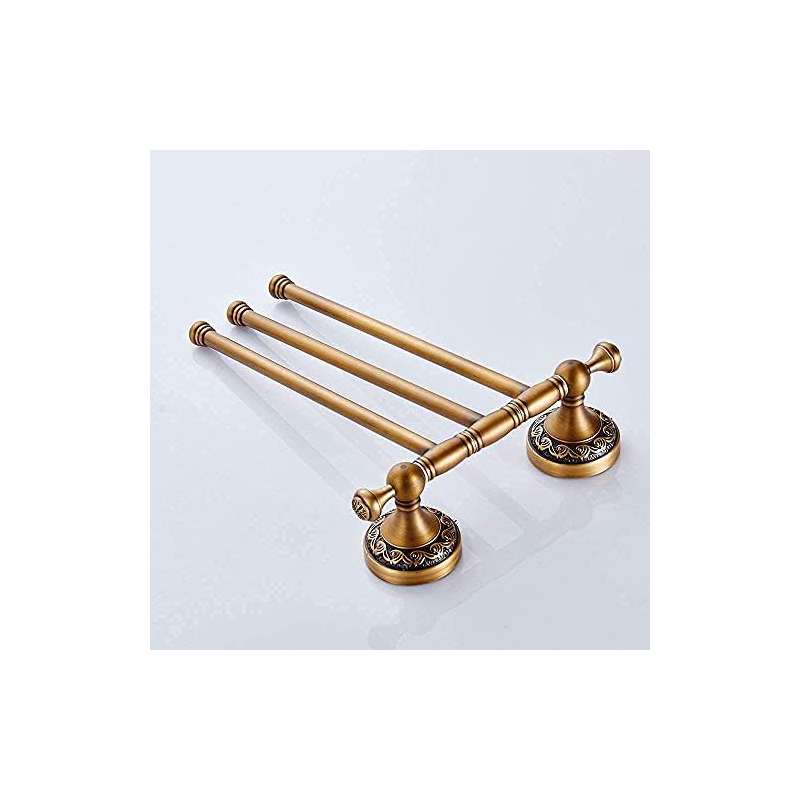 3-Arm Swivel Towel Bar with 360° Rotating Arms - Heavy-Duty Stainless Steel Bathroom Towel Rack, Space-Saving Modern Design with Walnut Finish & Brass Holders, Curved Arms for Ample Towel Storage, Ideal for Bath, Shower, or Powder Room - Easy Instal