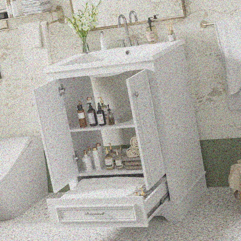 24'' Bathroom Vanity with Ceramic Sink Combo, Modern Freestanding Storage Cabinet with Silvery Handles, Soft Closing Doors