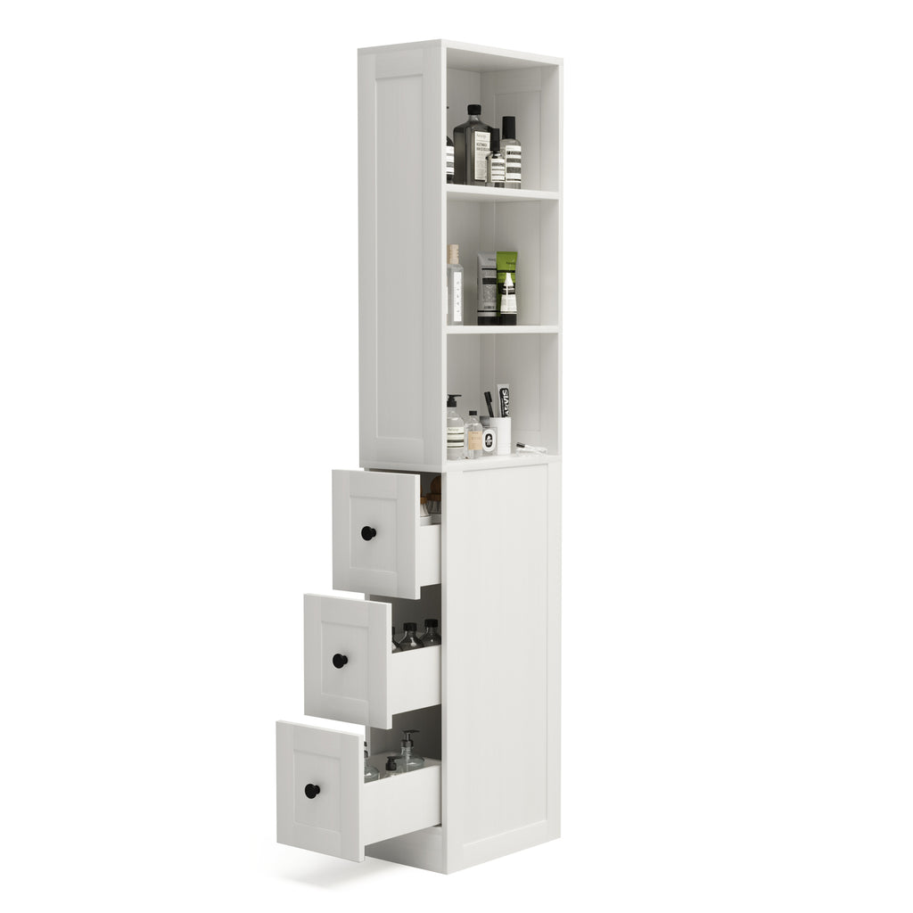 LAUSAINT HOME Bathroom Storage Cabinet Tall Thin White Cabinet with 3 Adjustable Shelves, Slim Shallow Towel Linen Closet Organizer for Kitchen Living Room, Free Standing Space Saver Bathroom Cabinets