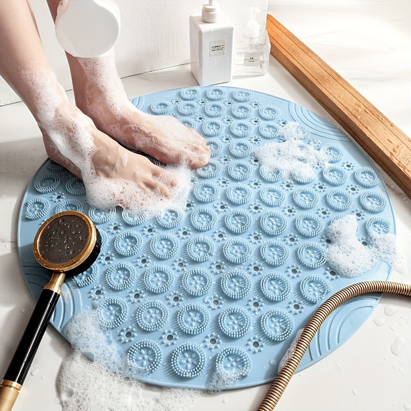 Shower Mat, 22 Inch Round Shower Stall Mat, PVC Bathtub Mat, Non Slip Bath Mat with Suction Cups And Drain Holes, Machine Washable for Bathroom Bathtub Swimming Pool, Foot Massage, Octopus Suckers