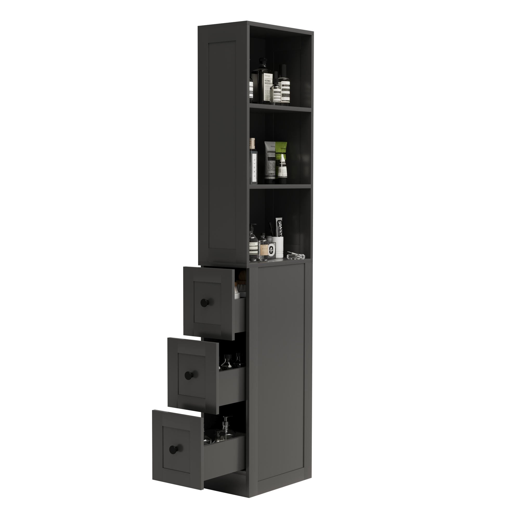 LAUSAINT HOME Bathroom Storage Cabinet Tall Thin White Cabinet with 3 Adjustable Shelves, Slim Shallow Towel Linen Closet Organizer for Kitchen Living Room, Free Standing Space Saver Bathroom Cabinets