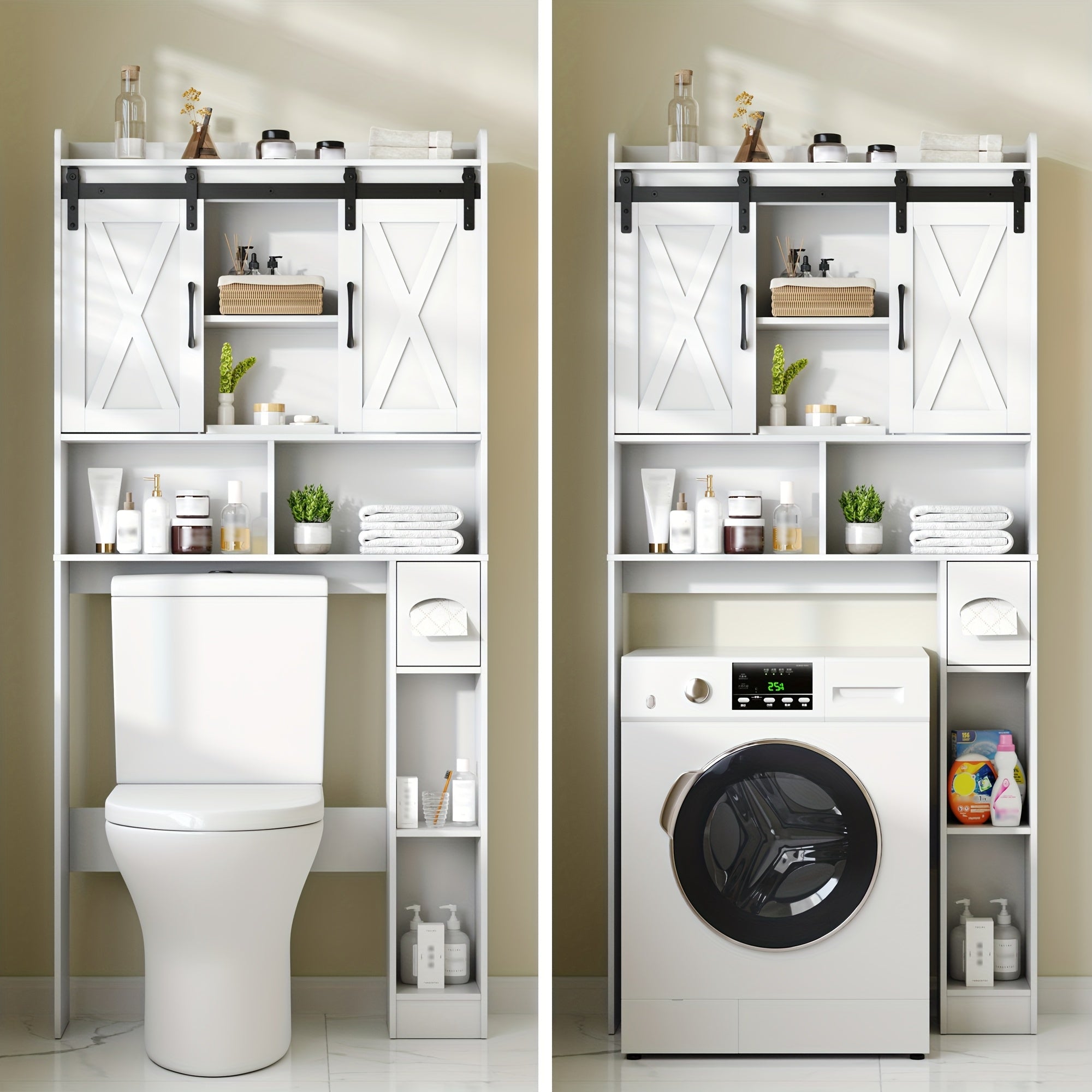 Over-The-Toilet Storage Cabinet with Toilet Paper Holder Stand - Space-Saving -Standing Bathroom Shelf, \u002FPlywood Suitable for Bathroom, Restroom, Laundry Room, Modern Minimalist with Assembly