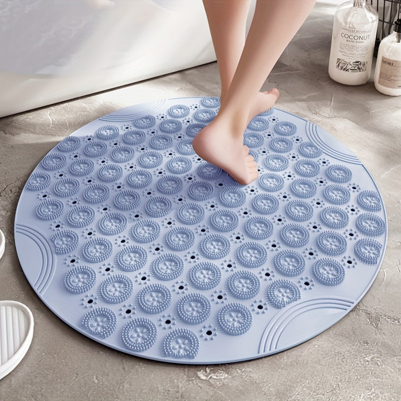 Shower Mat, 22 Inch Round Shower Stall Mat, PVC Bathtub Mat, Non Slip Bath Mat with Suction Cups And Drain Holes, Machine Washable for Bathroom Bathtub Swimming Pool, Foot Massage, Octopus Suckers