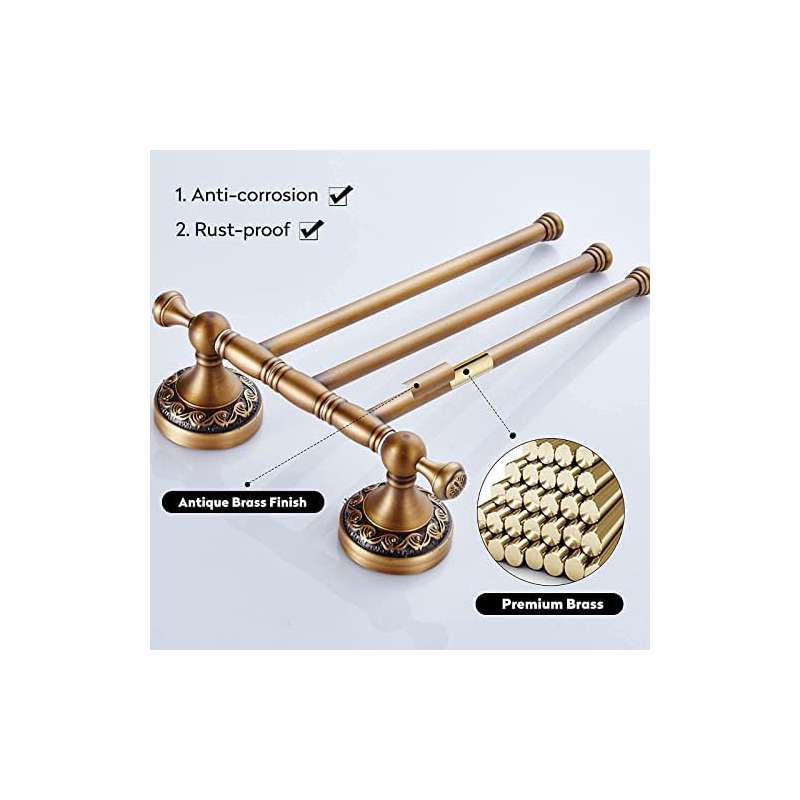 3-Arm Swivel Towel Bar with 360° Rotating Arms - Heavy-Duty Stainless Steel Bathroom Towel Rack, Space-Saving Modern Design with Walnut Finish & Brass Holders, Curved Arms for Ample Towel Storage, Ideal for Bath, Shower, or Powder Room - Easy Instal