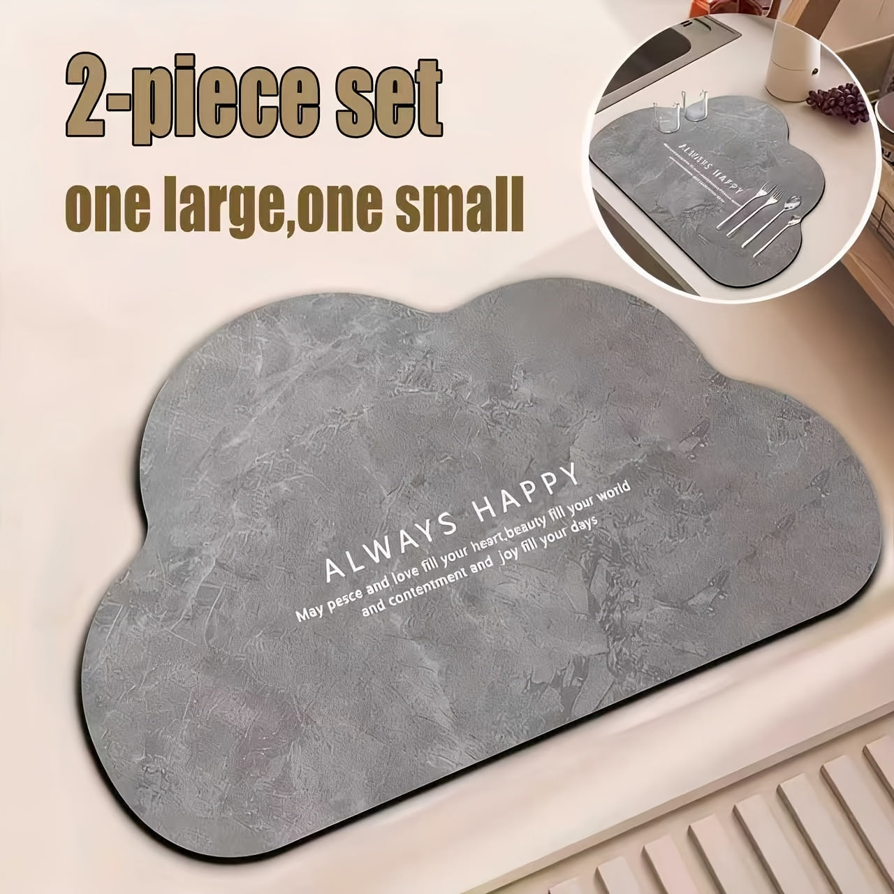 Two-Piece Set Featuring a Diatom Mud Mat That Is Absorbent, Quick-Drying, Safe, And Non-Slip. Suitable for Use in Bathrooms, Kitchens, Living Rooms, And Throughout The Home. This Versatile Mat Can Serve As a Floor Mat, Table Mat, Mouse Pad