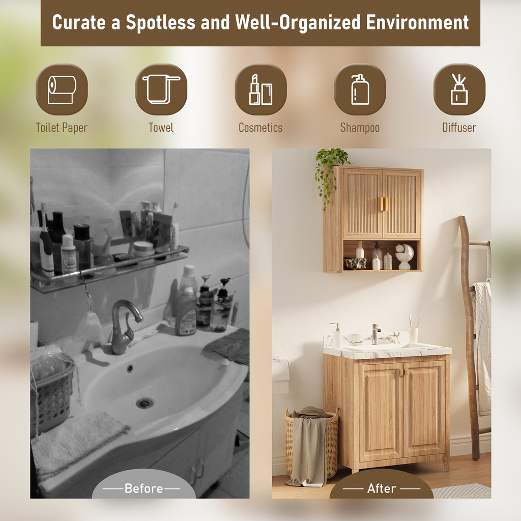 Natural Oak Medicine Cabinet Natural Oak Wood Medicine Cabinet with Adjustable Shelves - Bathroom Storage Over The Toilet Organizer for Laundry Room, Kitchen & Living Room
