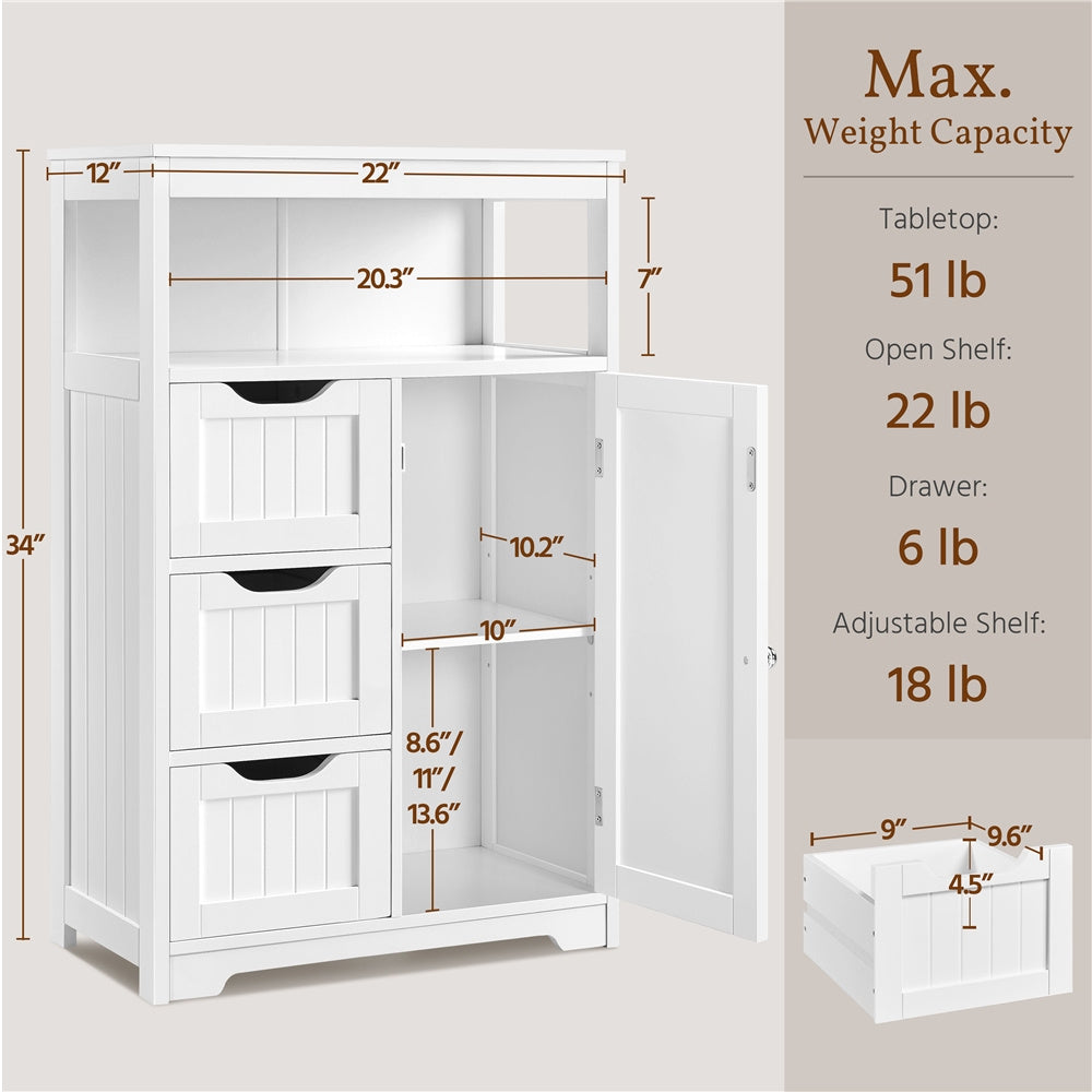 Costoffs Bathroom Storage Cabinet with Drawers, Moisture-Resistant Modern Cabinet Organizer with Multiple Tiers Shelves Storage, Easy-Clean Surface Bathroom Cabinet for Bathroom Living Room