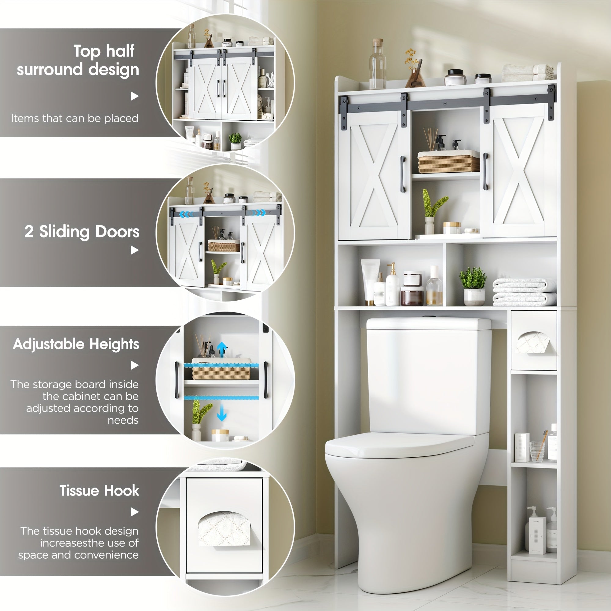 Over-The-Toilet Storage Cabinet with Toilet Paper Holder Stand - Space-Saving -Standing Bathroom Shelf, \u002FPlywood Suitable for Bathroom, Restroom, Laundry Room, Modern Minimalist with Assembly
