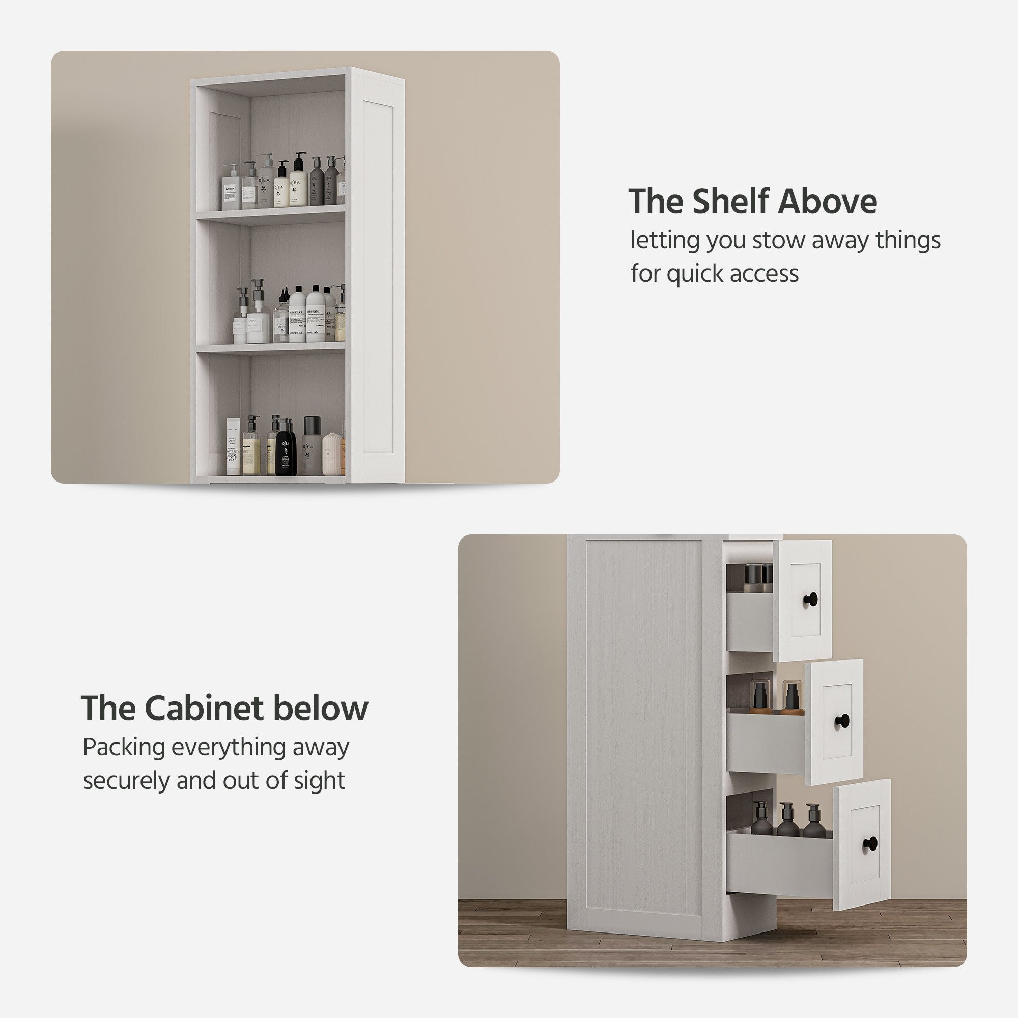 LAUSAINT HOME Bathroom Storage Cabinet Tall Thin White Cabinet with 3 Adjustable Shelves, Slim Shallow Towel Linen Closet Organizer for Kitchen Living Room, Free Standing Space Saver Bathroom Cabinets