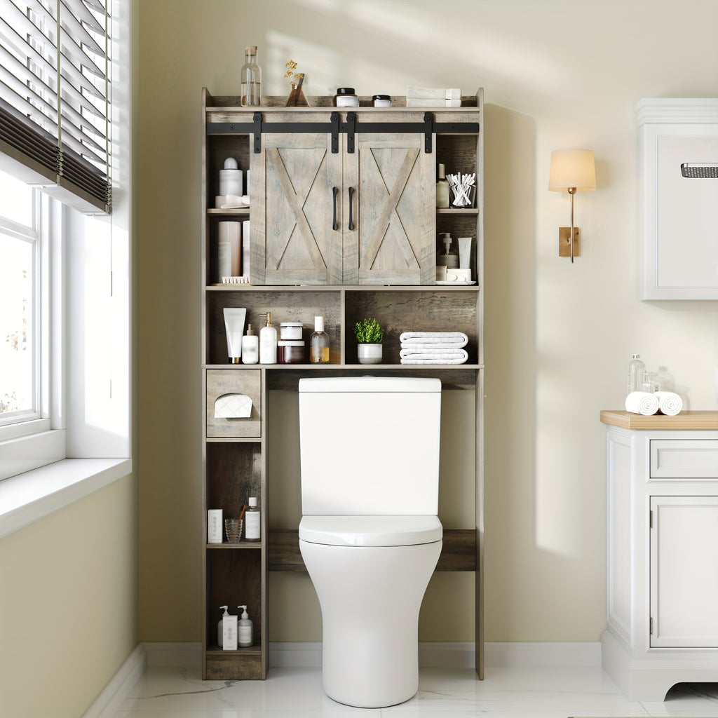 Over-The-Toilet Storage Cabinet with Toilet Paper Holder Stand - Space-Saving -Standing Bathroom Shelf, \u002FPlywood Suitable for Bathroom, Restroom, Laundry Room, Modern Minimalist with Assembly