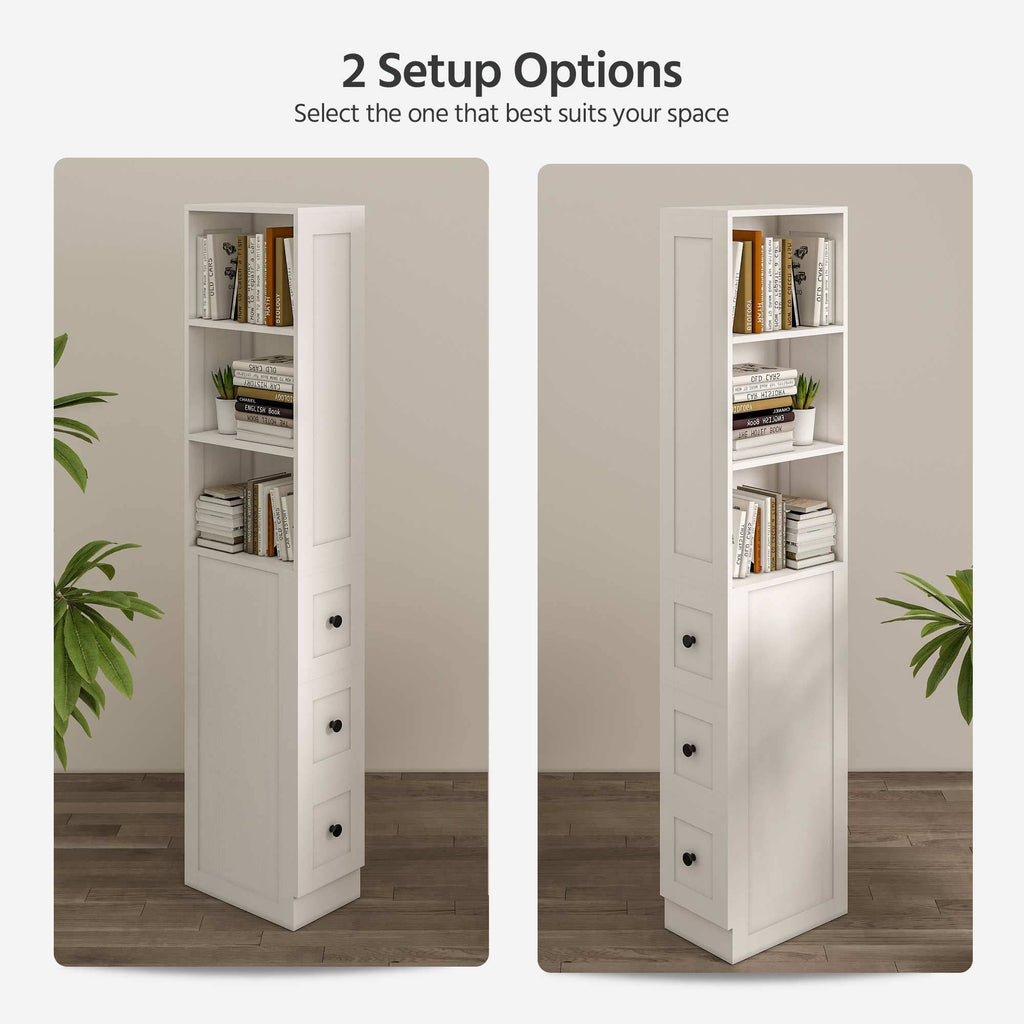 LAUSAINT HOME Bathroom Storage Cabinet Tall Thin White Cabinet with 3 Adjustable Shelves, Slim Shallow Towel Linen Closet Organizer for Kitchen Living Room, Free Standing Space Saver Bathroom Cabinets