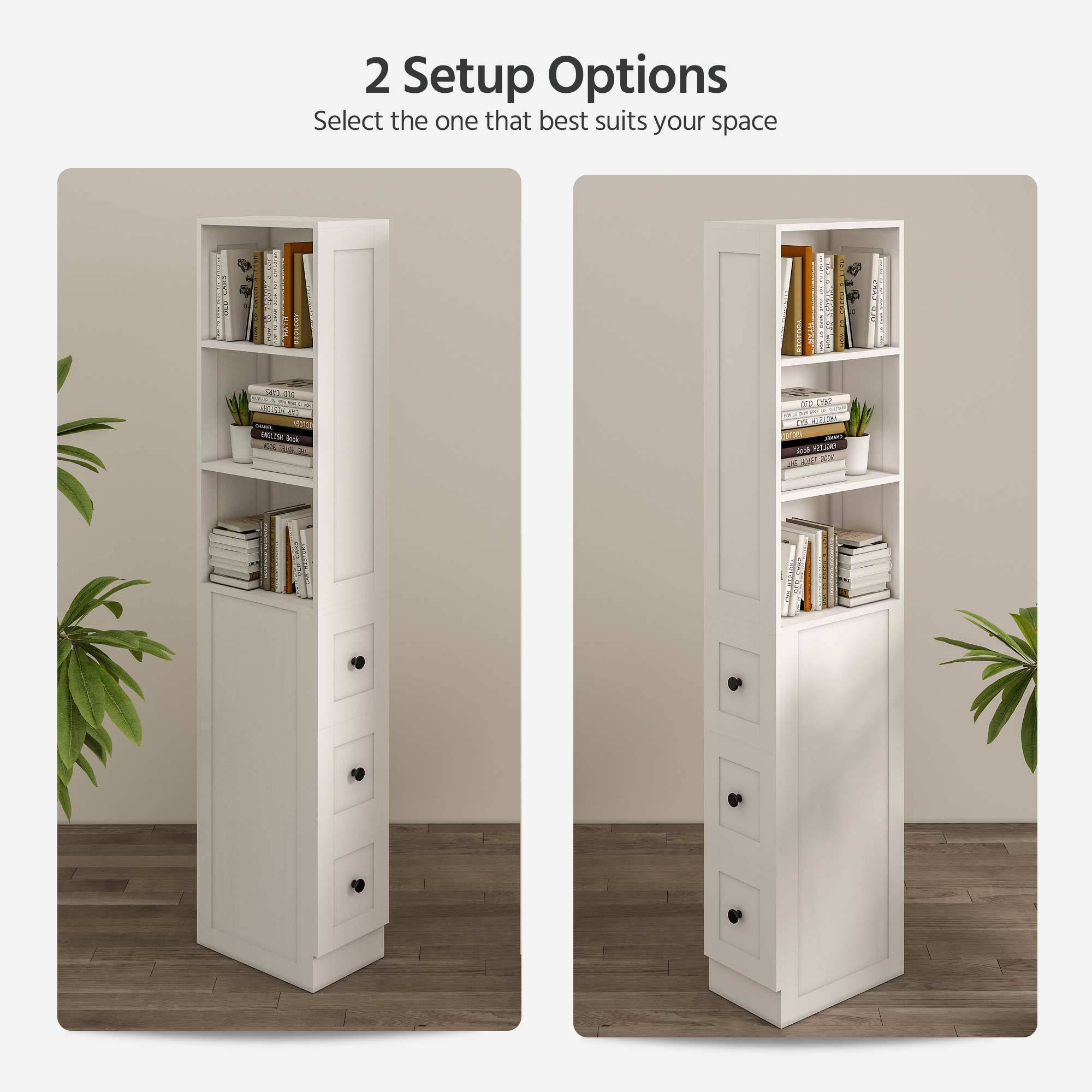 LAUSAINT HOME Bathroom Storage Cabinet Tall Thin White Cabinet with 3 Adjustable Shelves, Slim Shallow Towel Linen Closet Organizer for Kitchen Living Room, Free Standing Space Saver Bathroom Cabinets