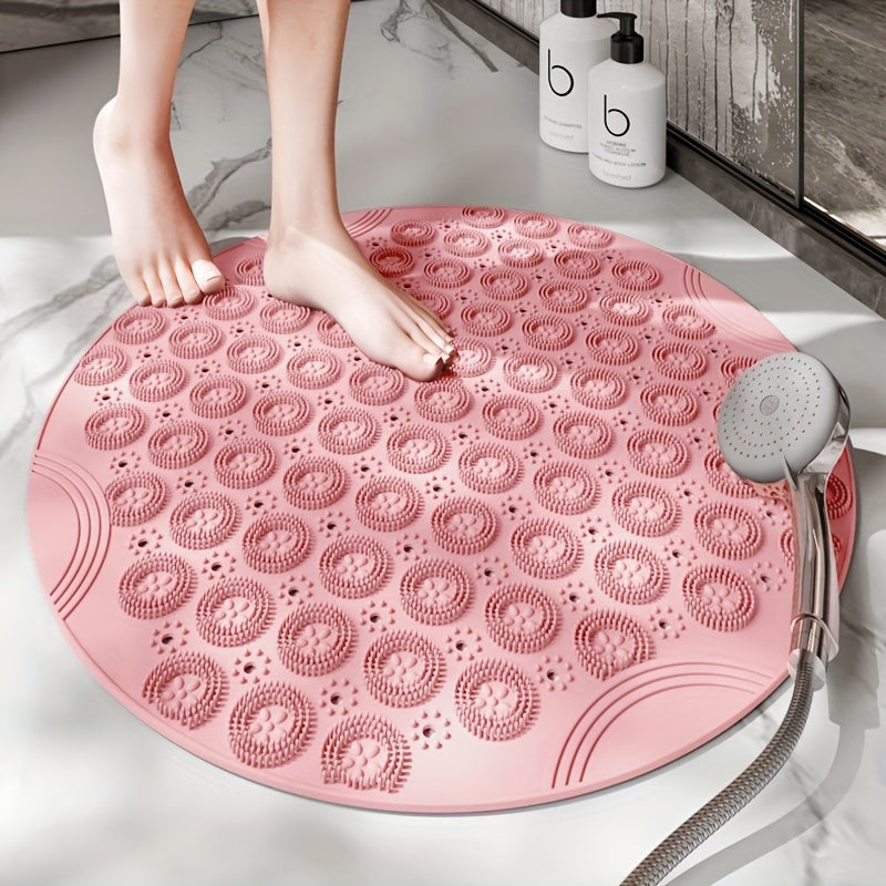 Shower Mat, 22 Inch Round Shower Stall Mat, PVC Bathtub Mat, Non Slip Bath Mat with Suction Cups And Drain Holes, Machine Washable for Bathroom Bathtub Swimming Pool, Foot Massage, Octopus Suckers