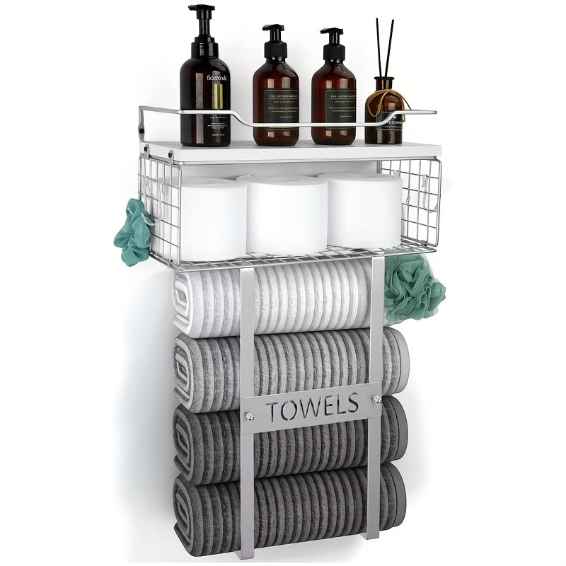 1pcs Wall-mounted Bathroom Towel Storage Rack - Towel Rack Wall-mounted - Bathroom Towel Storage - Wall-mounted Towel Rack - Bathroom Decoration - Bathroom Shelf Above Toilet