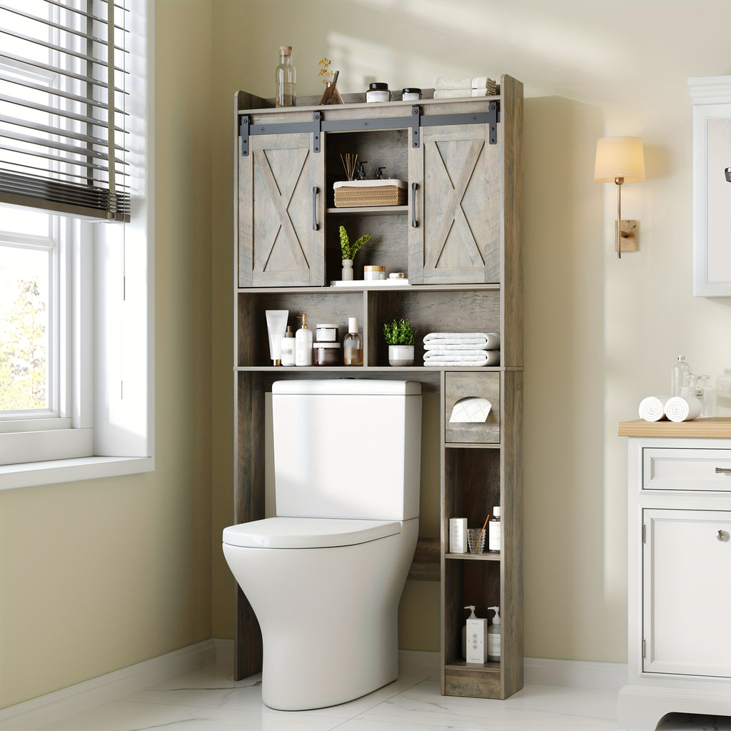 Over-The-Toilet Storage Cabinet with Toilet Paper Holder Stand - Space-Saving -Standing Bathroom Shelf, \u002FPlywood Suitable for Bathroom, Restroom, Laundry Room, Modern Minimalist with Assembly