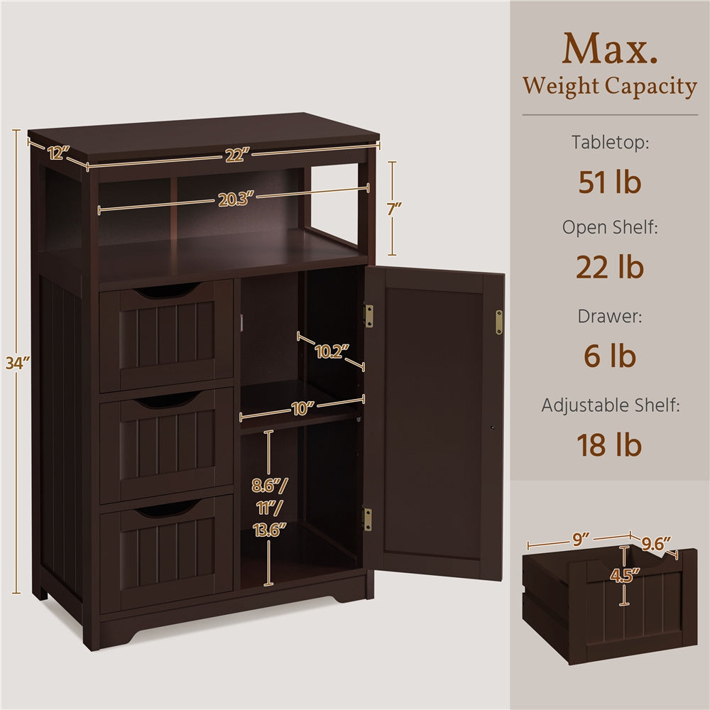 Costoffs Bathroom Storage Cabinet with Drawers, Moisture-Resistant Modern Cabinet Organizer with Multiple Tiers Shelves Storage, Easy-Clean Surface Bathroom Cabinet for Bathroom Living Room