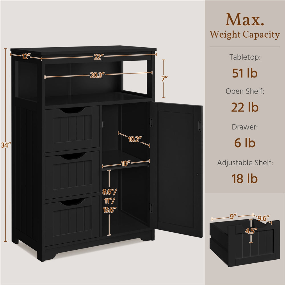 Costoffs Bathroom Storage Cabinet with Drawers, Moisture-Resistant Modern Cabinet Organizer with Multiple Tiers Shelves Storage, Easy-Clean Surface Bathroom Cabinet for Bathroom Living Room