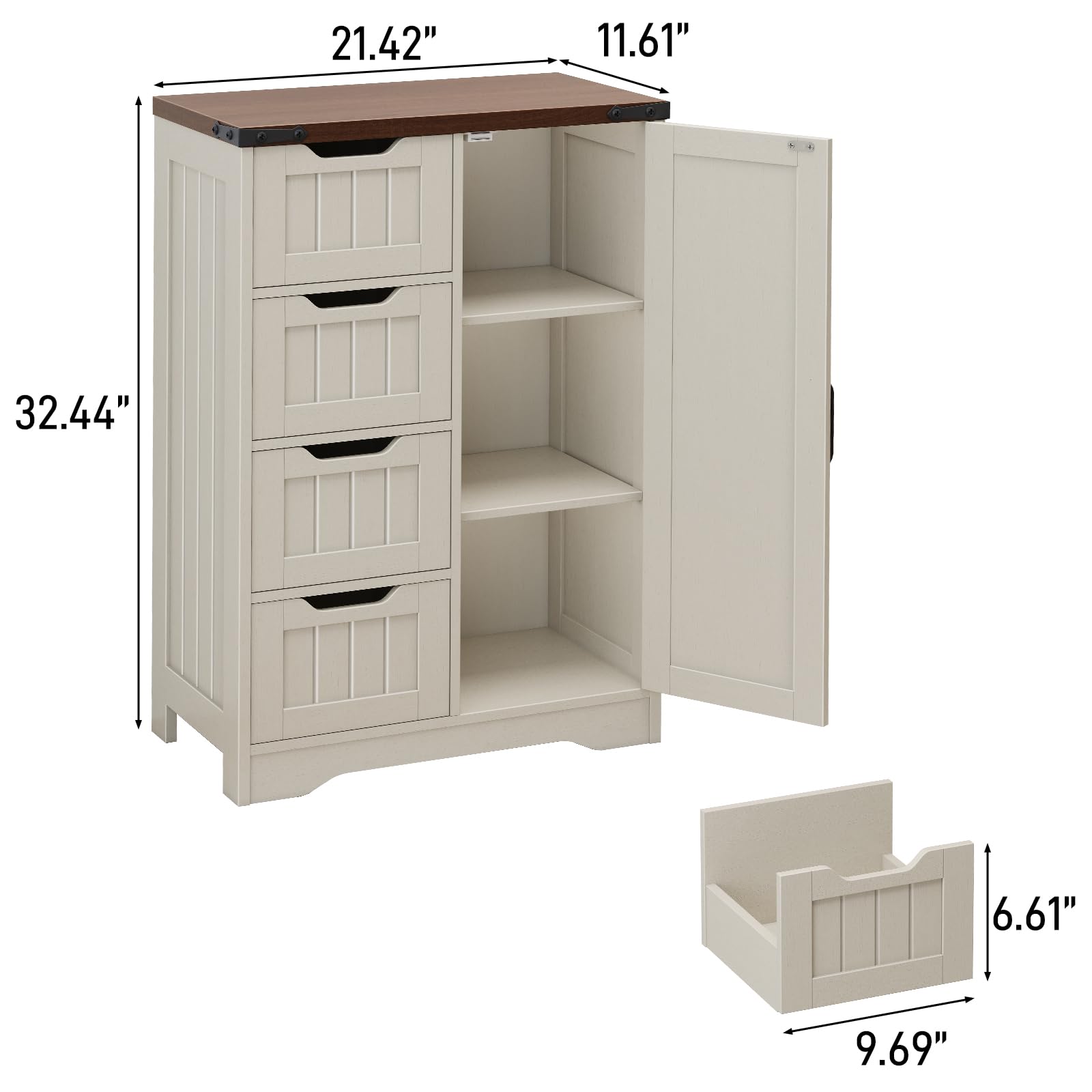 Christmas Black Friday - Farmhouse Bathroom Storage Cabinet, Freestanding High-Quality Wooden Cabinet with 4 Drawers & 1 Door, Rustic Adjustable Shelf Organizer for Bathroom Towels and Toiletries, Living Room or Entryway, White, Holiday Gift