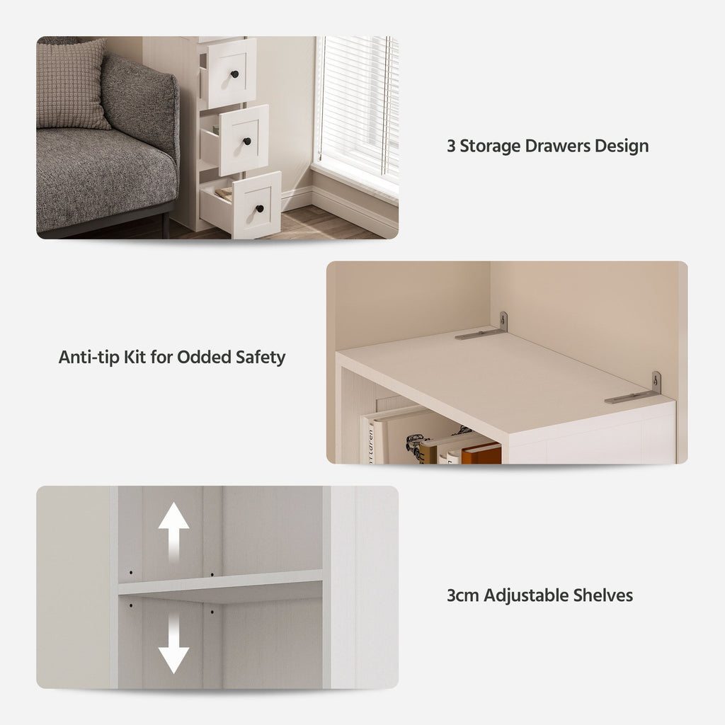 LAUSAINT HOME Bathroom Storage Cabinet Tall Thin White Cabinet with 3 Adjustable Shelves, Slim Shallow Towel Linen Closet Organizer for Kitchen Living Room, Free Standing Space Saver Bathroom Cabinets