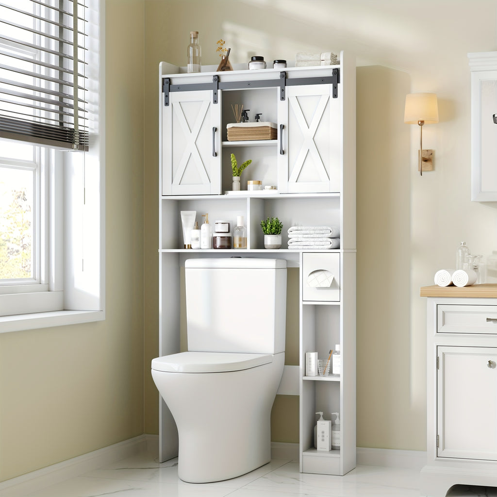 Over-The-Toilet Storage Cabinet with Toilet Paper Holder Stand - Space-Saving -Standing Bathroom Shelf, \u002FPlywood Suitable for Bathroom, Restroom, Laundry Room, Modern Minimalist with Assembly