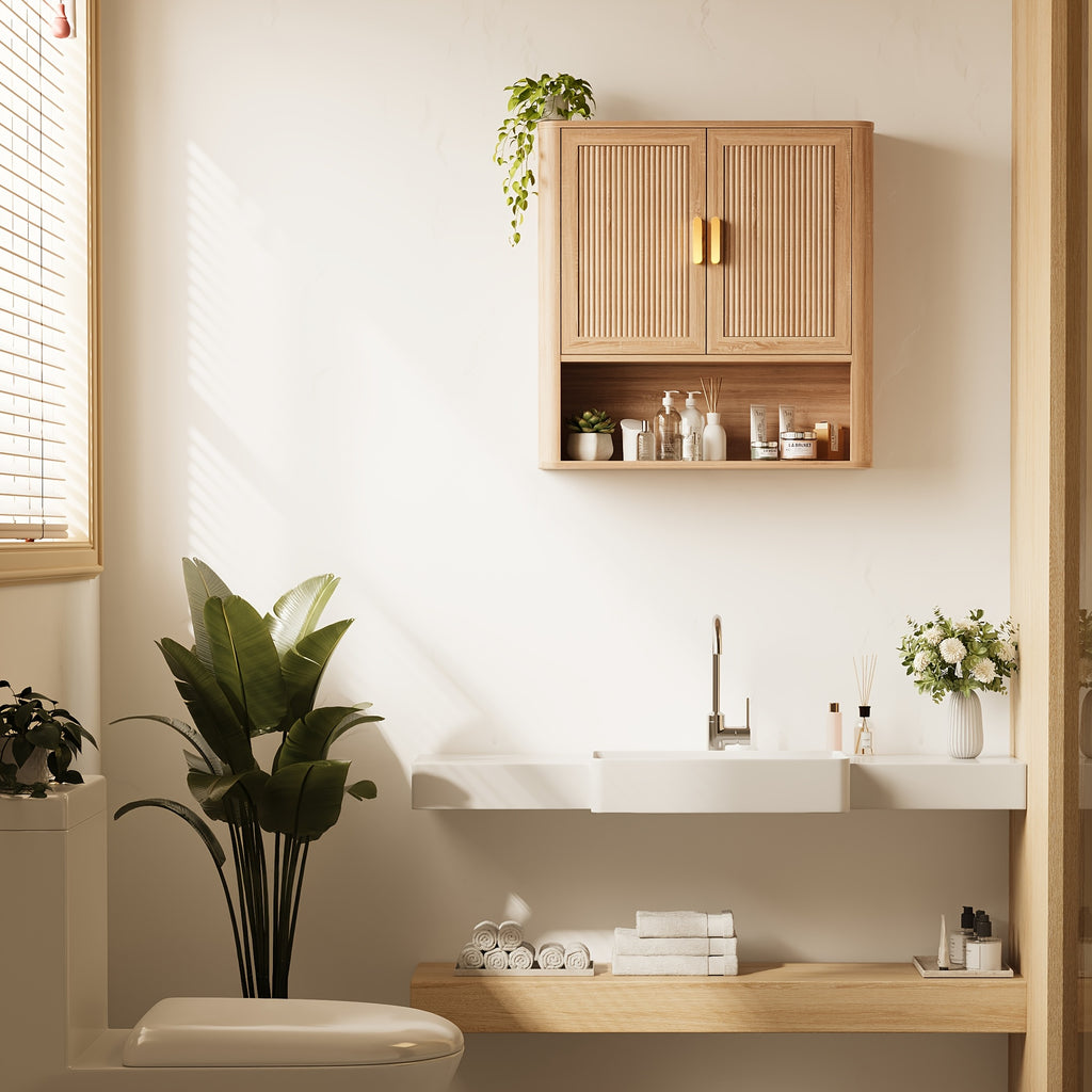 Natural Oak Medicine Cabinet Natural Oak Wood Medicine Cabinet with Adjustable Shelves - Bathroom Storage Over The Toilet Organizer for Laundry Room, Kitchen & Living Room