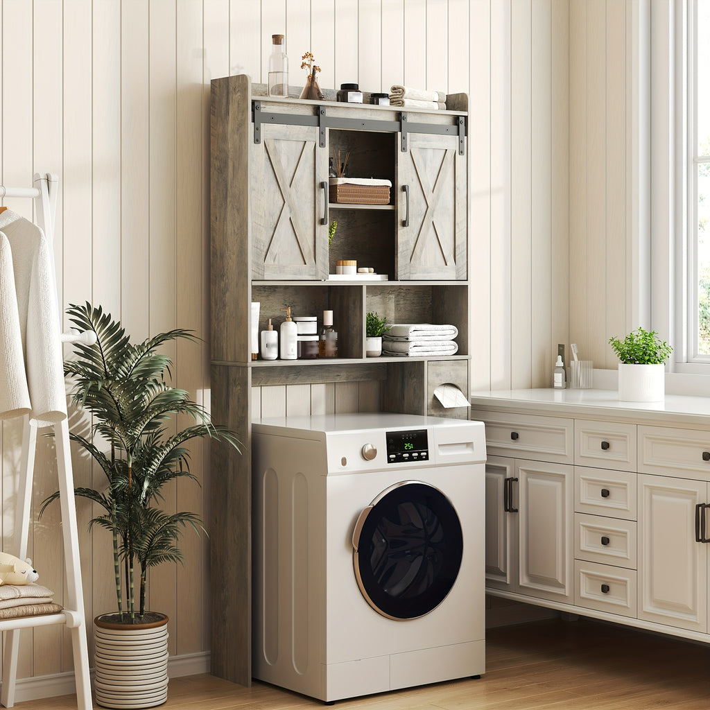 Over-The-Toilet Storage Cabinet with Toilet Paper Holder Stand - Space-Saving -Standing Bathroom Shelf, \u002FPlywood Suitable for Bathroom, Restroom, Laundry Room, Modern Minimalist with Assembly