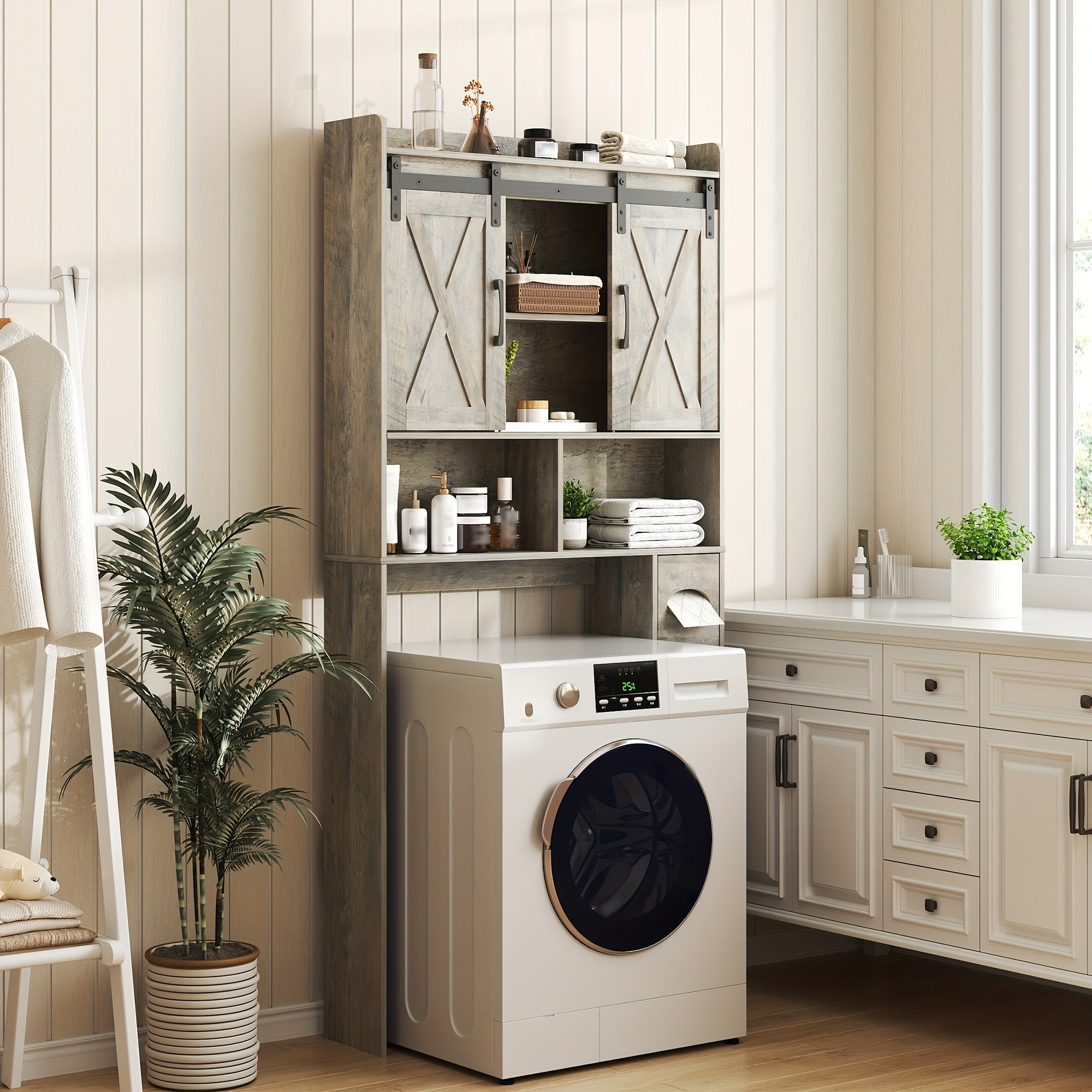 Over-The-Toilet Storage Cabinet with Toilet Paper Holder Stand - Space-Saving -Standing Bathroom Shelf, \u002FPlywood Suitable for Bathroom, Restroom, Laundry Room, Modern Minimalist with Assembly