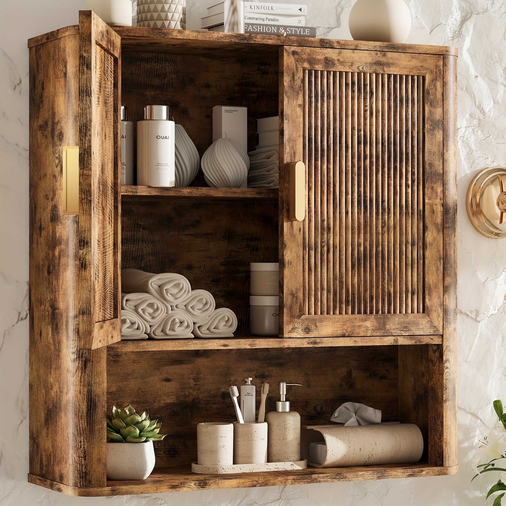Natural Oak Medicine Cabinet Natural Oak Wood Medicine Cabinet with Adjustable Shelves - Bathroom Storage Over The Toilet Organizer for Laundry Room, Kitchen & Living Room