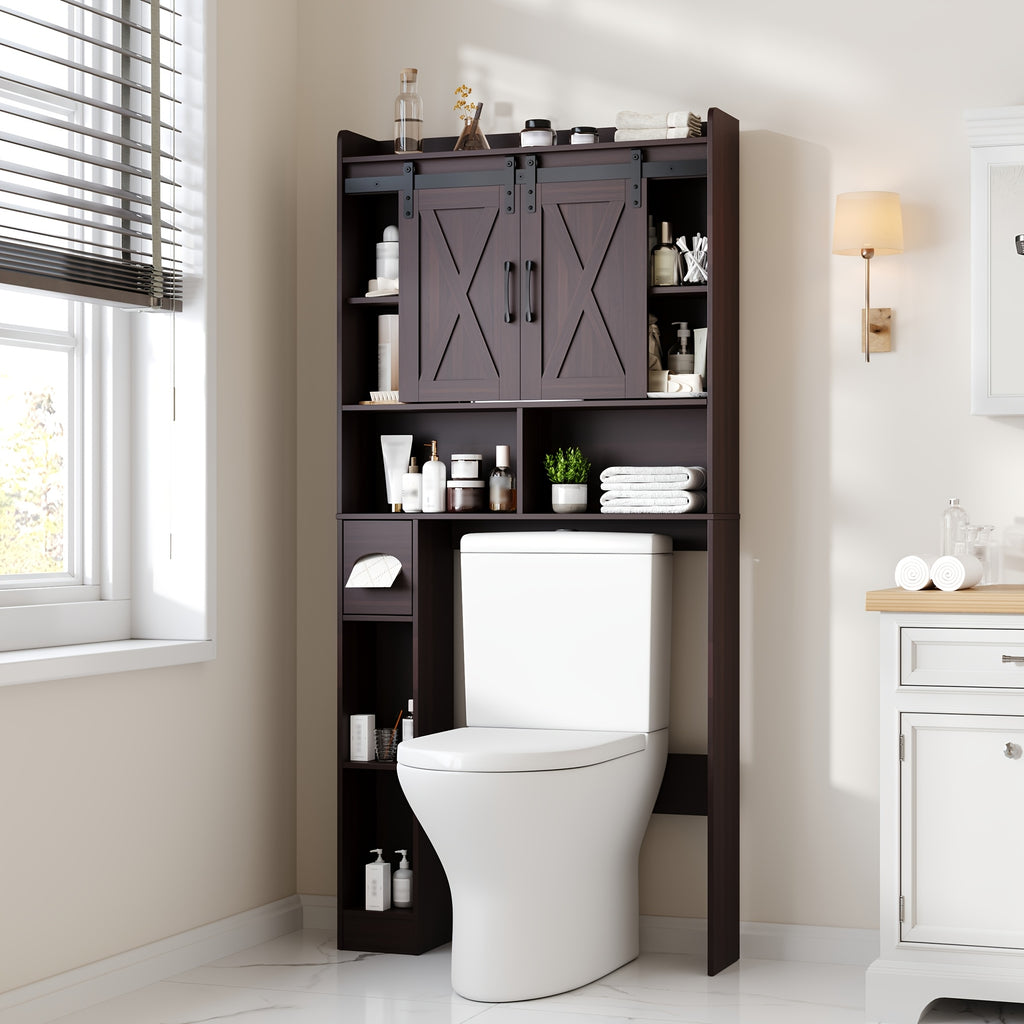 Over-The-Toilet Storage Cabinet with Toilet Paper Holder Stand - Space-Saving -Standing Bathroom Shelf, \u002FPlywood Suitable for Bathroom, Restroom, Laundry Room, Modern Minimalist with Assembly