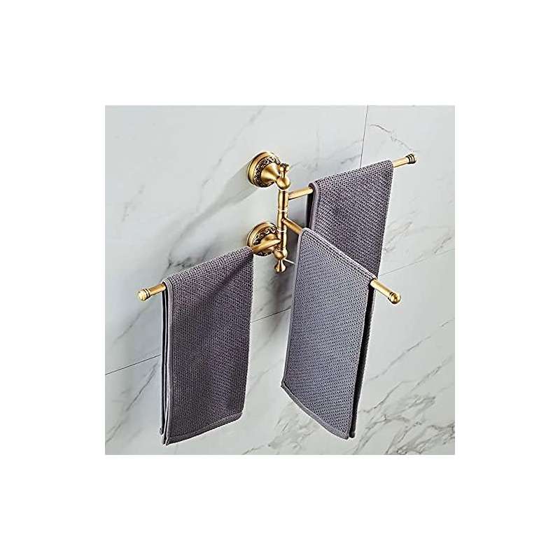 3-Arm Swivel Towel Bar with 360° Rotating Arms - Heavy-Duty Stainless Steel Bathroom Towel Rack, Space-Saving Modern Design with Walnut Finish & Brass Holders, Curved Arms for Ample Towel Storage, Ideal for Bath, Shower, or Powder Room - Easy Instal