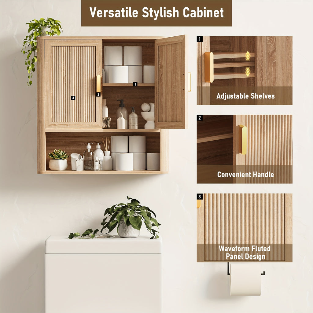Natural Oak Medicine Cabinet Natural Oak Wood Medicine Cabinet with Adjustable Shelves - Bathroom Storage Over The Toilet Organizer for Laundry Room, Kitchen & Living Room