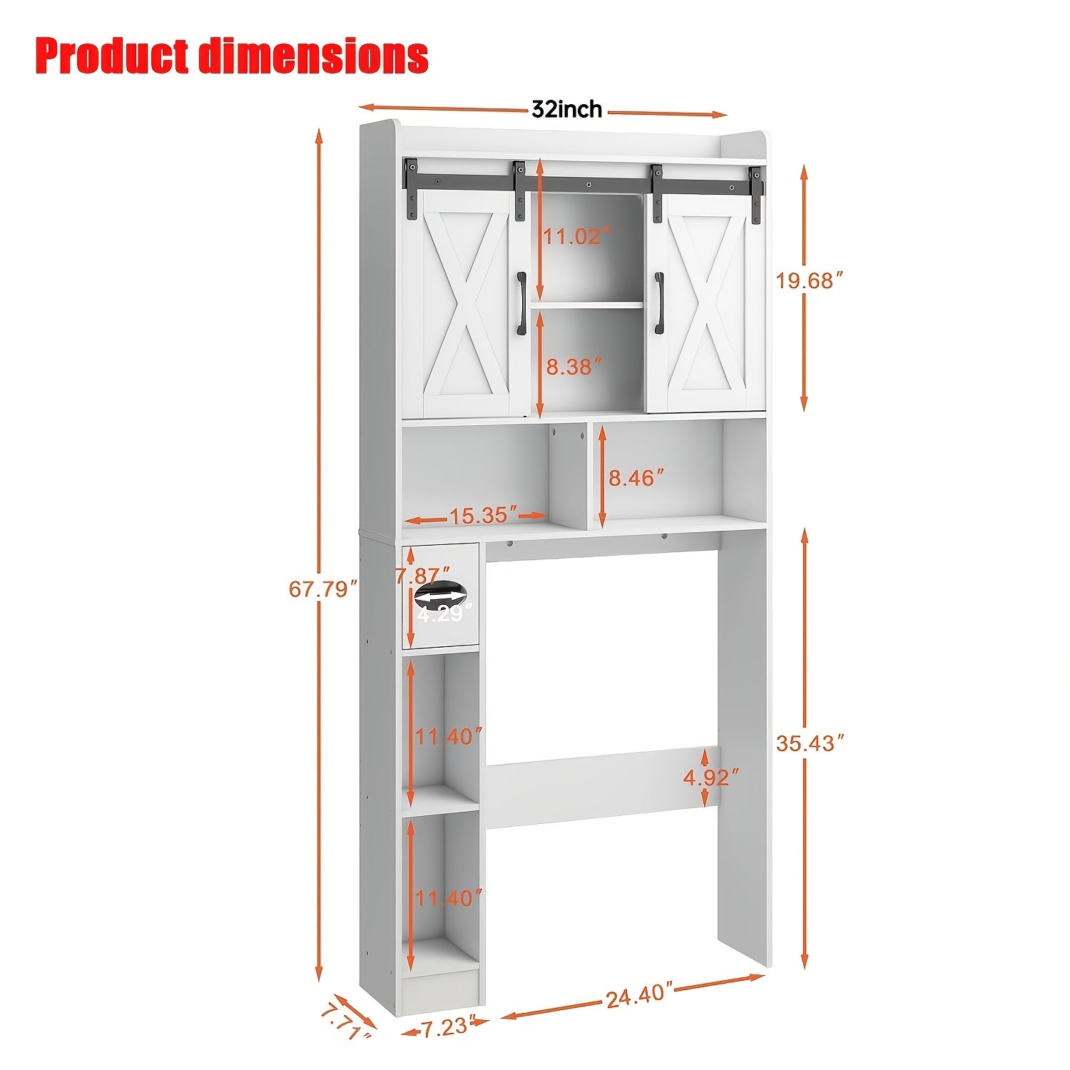 Farmhouse Storage Cabinet Over Toilet with Sliding Doors | Space-Saving Design, Brown Particle Board, Floor Mount, for Bathroom, Restroom, Laundry - BEFRASES