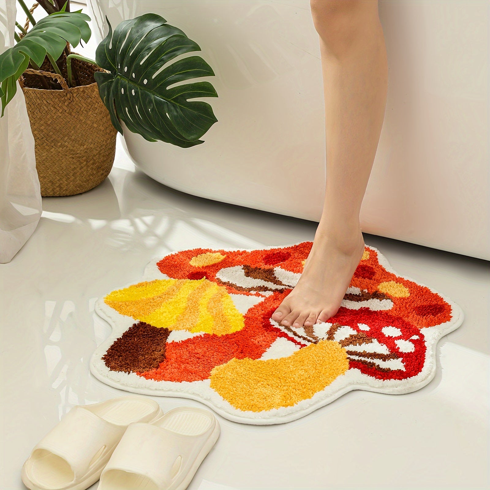 FANCGUY Non-Slip Mushroom Bath Rug - Soft & Fluffy Tufted Polyester Shower Mat, Machine Washable, Water Absorbent, Universal Holiday, Polygonal Shape, TPR Backing, Lightweight - Cute Home Decor Bathroom Accessory
